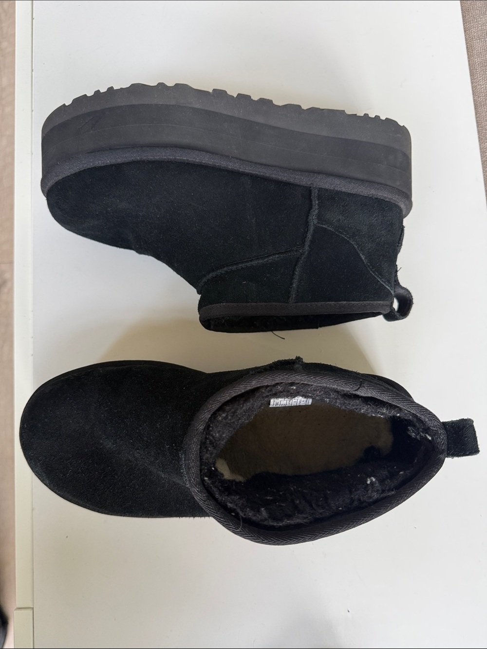 UGG Black Suede Ankle Booties with Shearling Lining